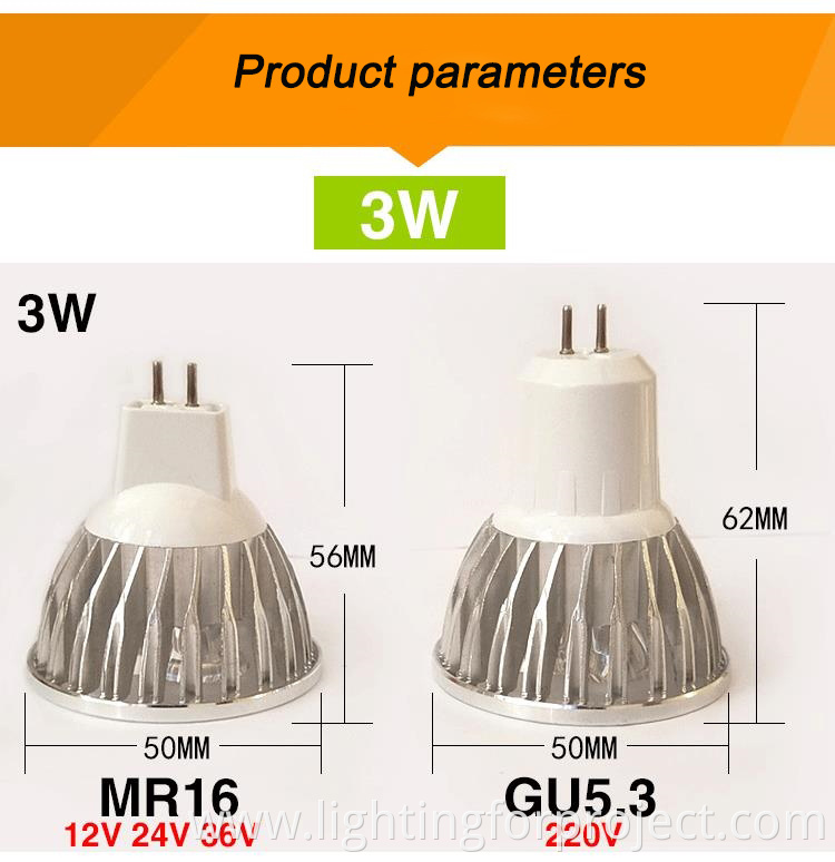 Hot sales Aluminum LED spotlight GU10 LED 5W Mr16 12v 5w GU5.3 Lamp cup